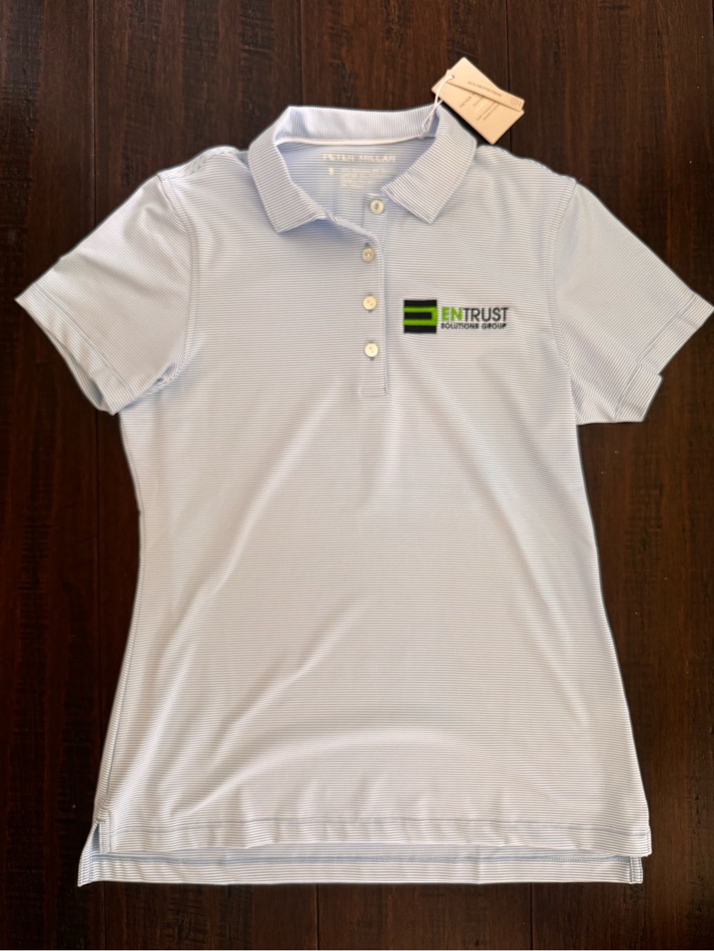 Peter Millar Light Blue Striped Polo with  Logo